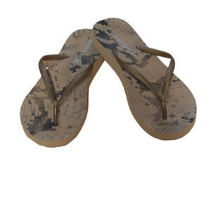 Vionic Beach Noosa Gold Snakeskin Flip Flops Toe Post - Size Womens 8 (Mens 7)